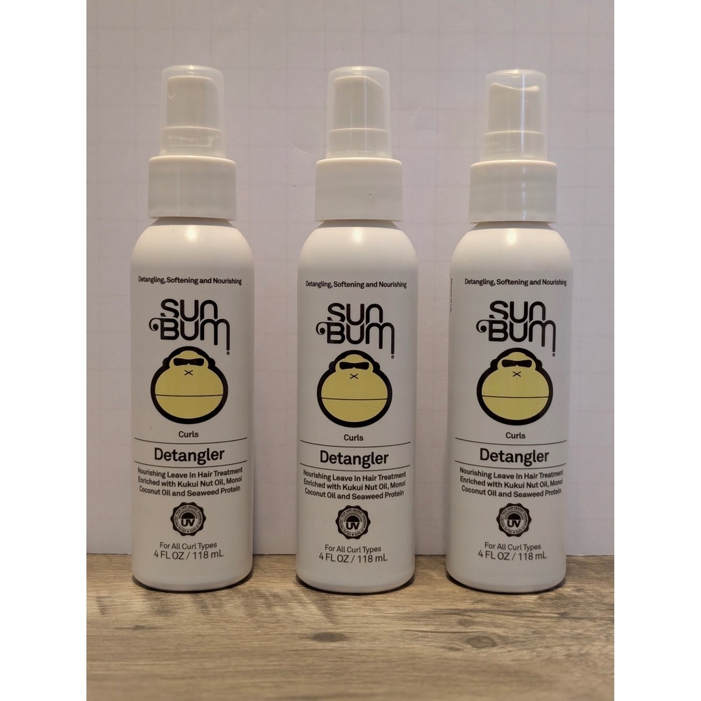 Sun Bum Curls Detangler Spray Leave In Hair Treatment 4oz Lot of 3 UV Protection